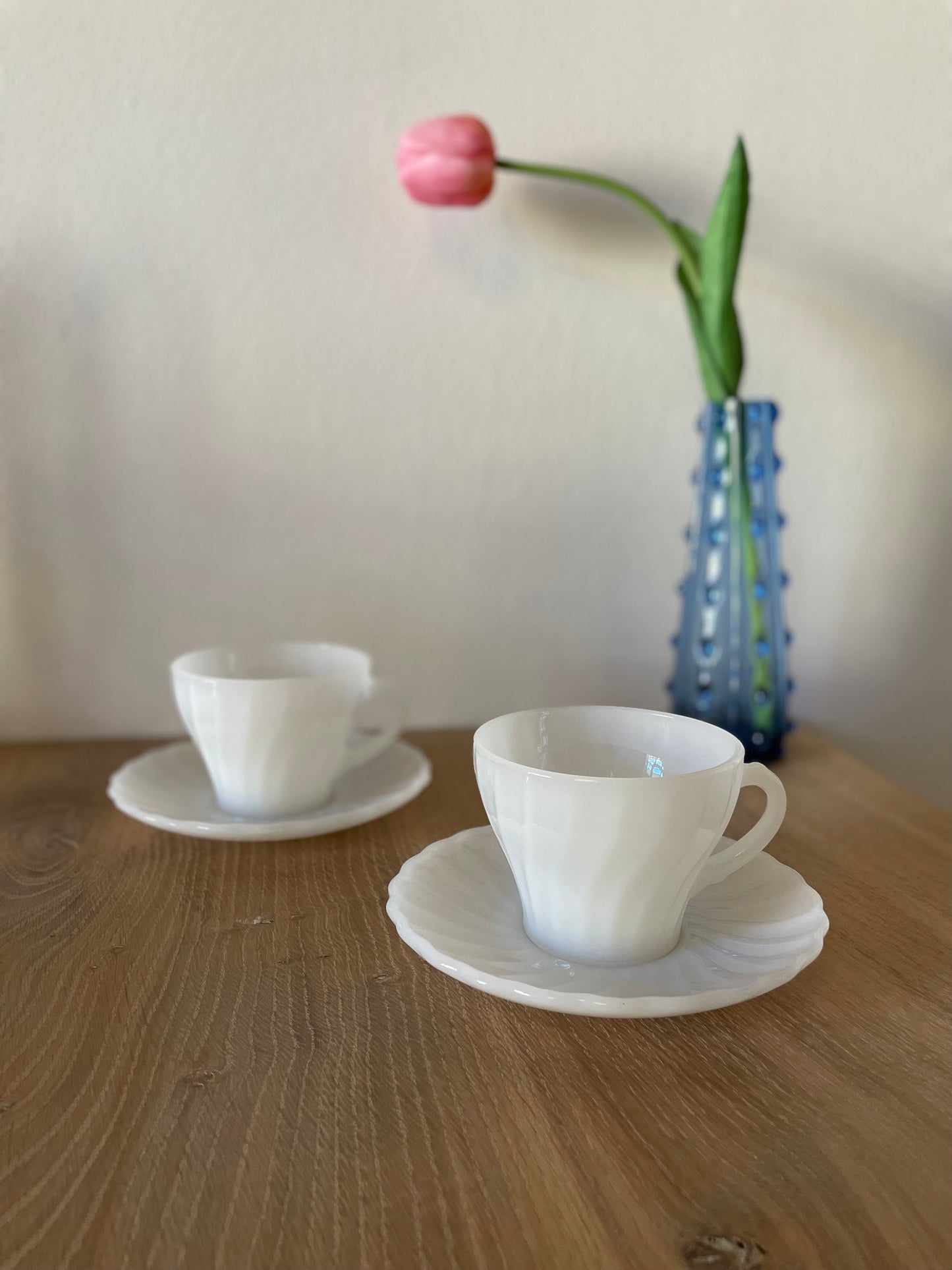 Anchor Hocking tea cups in white opal glass