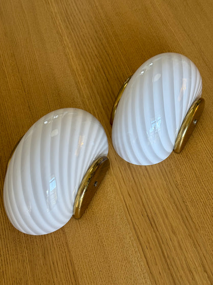 2 styks Vintage Murano entrelampe hvid swirl P2