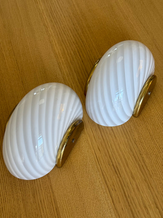 2 styks Vintage Murano entrelampe hvid swirl P2