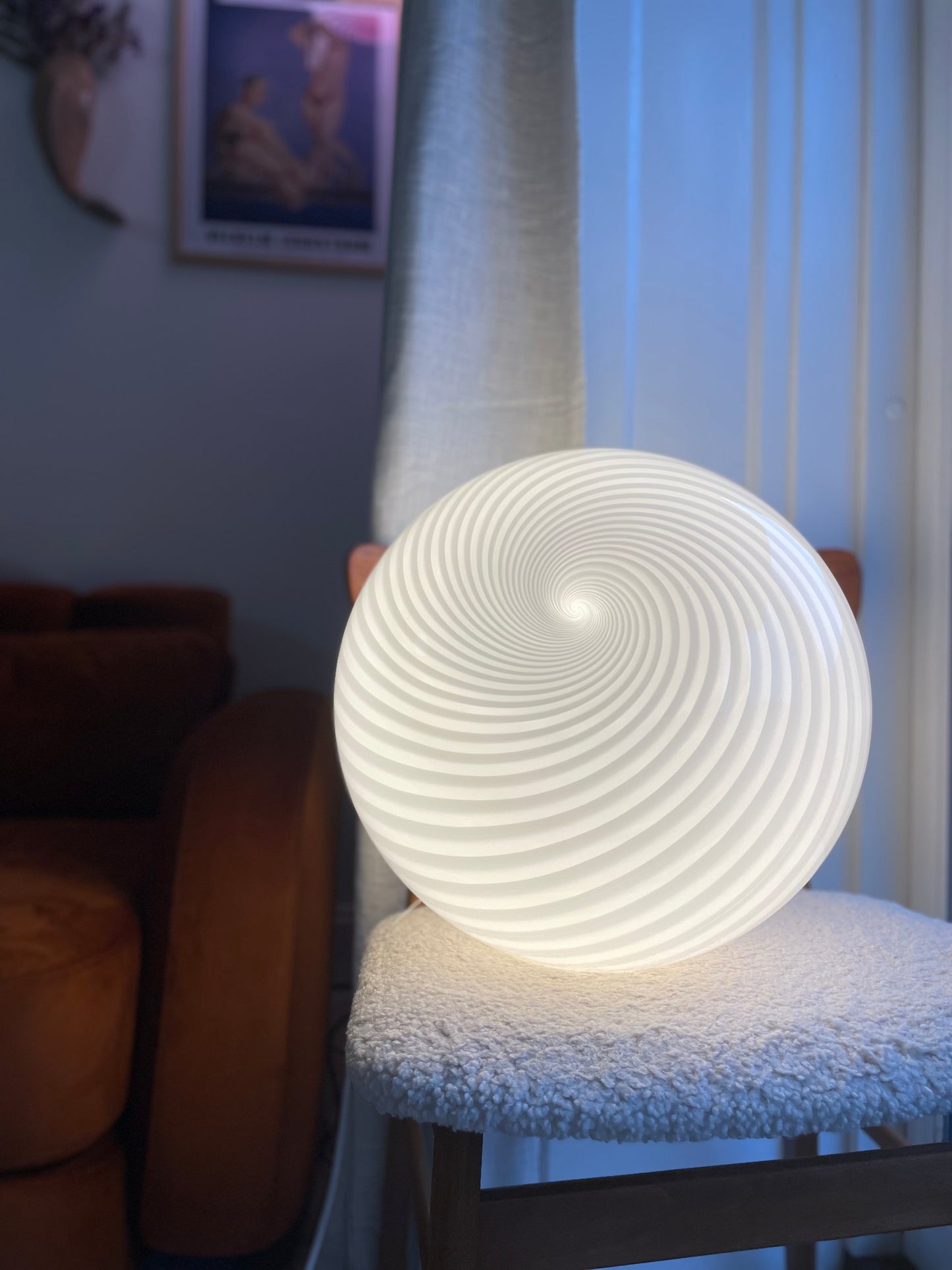 Vintage Murano hvid swirl loftlampe 38cm