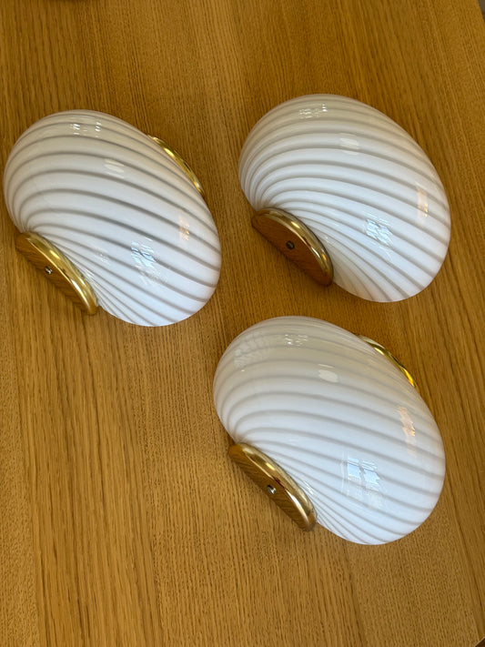 3 vintage Murano entrelamper hvid swirl T1