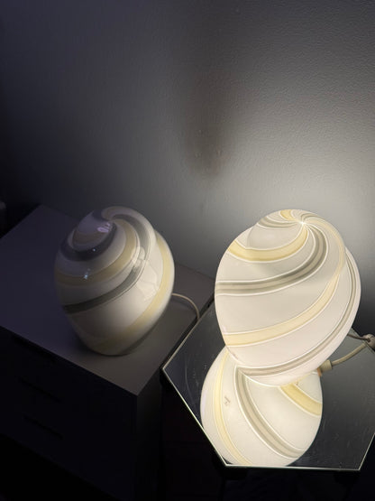 Vintage vetri murano bordlampe med gul og grå striber
