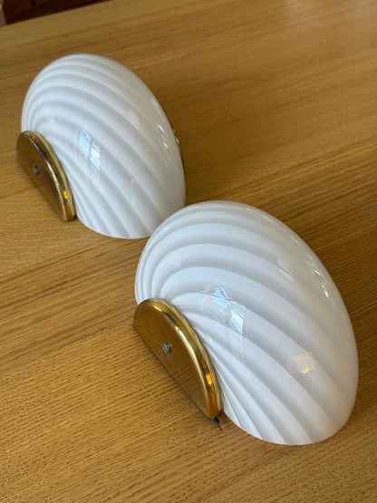 2 styks Vintage Murano entrelampe hvid swirl P2