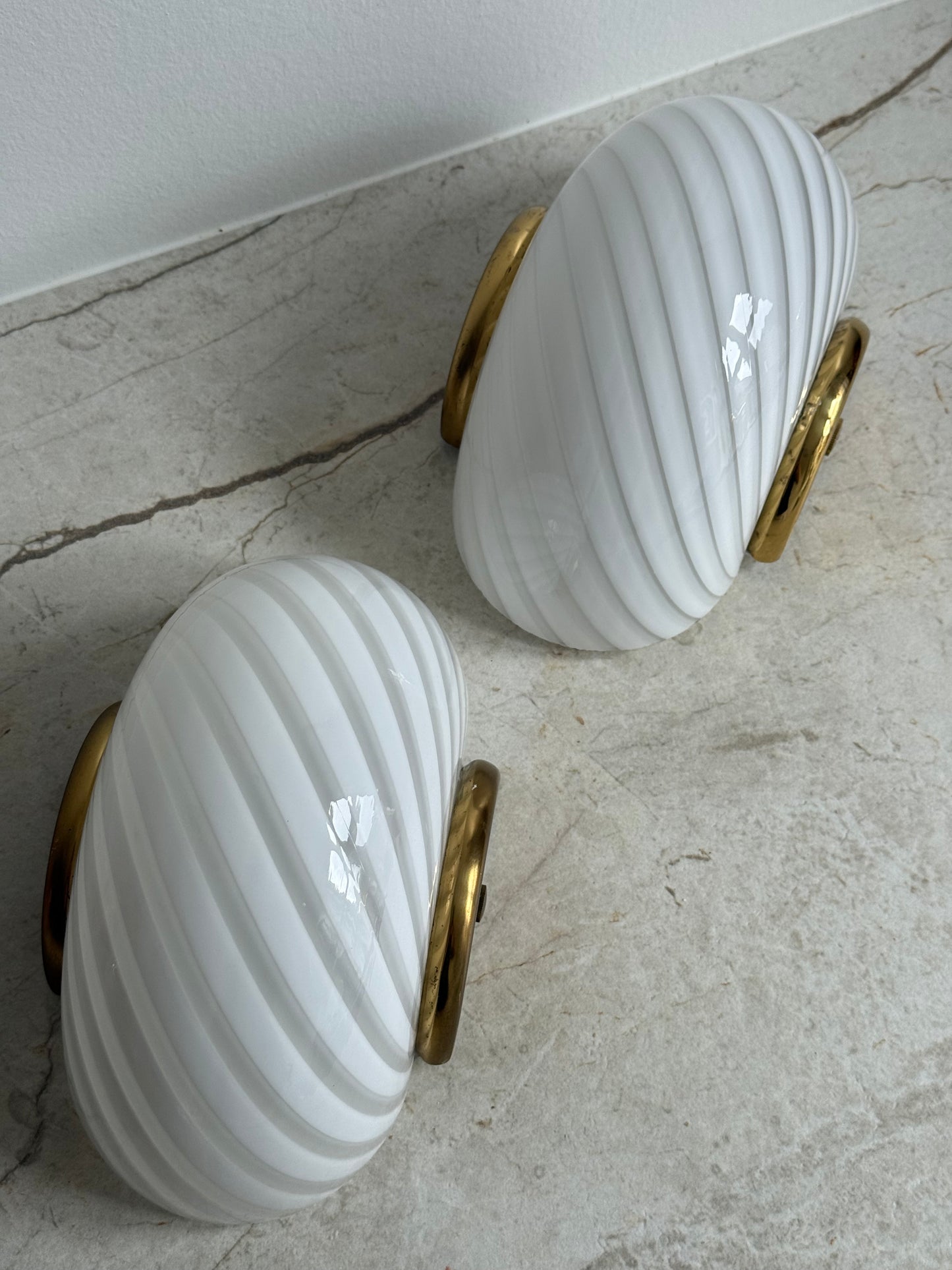 Vintage Murano entrelampe - hvid swirl med messing