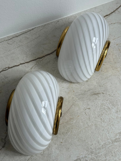 Vintage Murano entrelampe - hvid swirl med messing