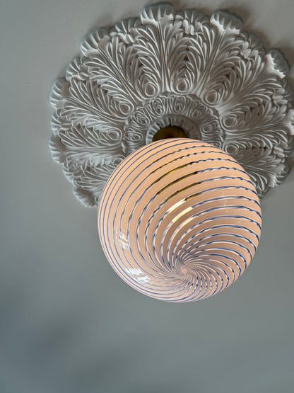 Vintage murano pendel loftlampe klart glas med blå swirl 40cm