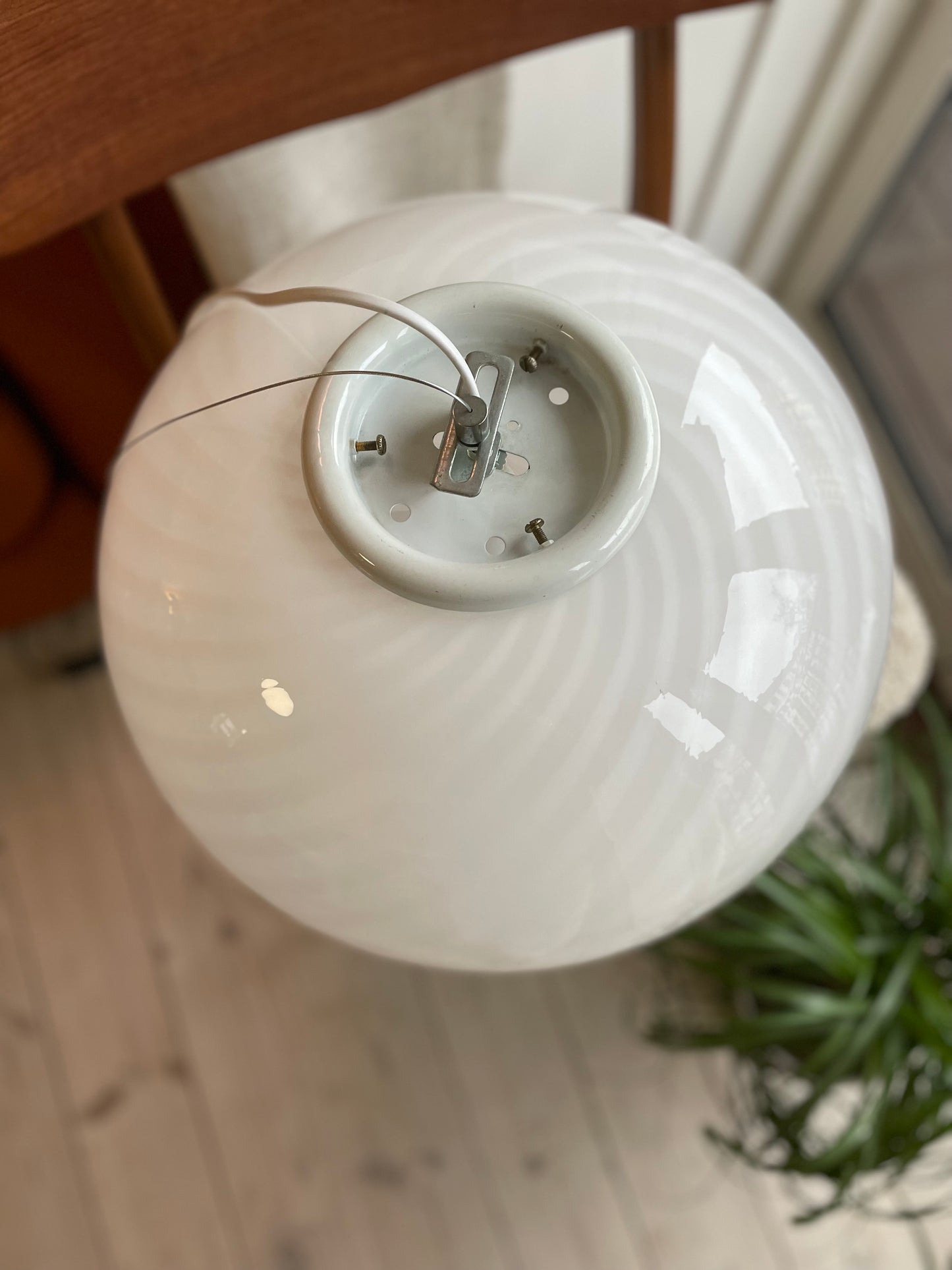 Vintage Murano hvid swirl loftlampe 38cm
