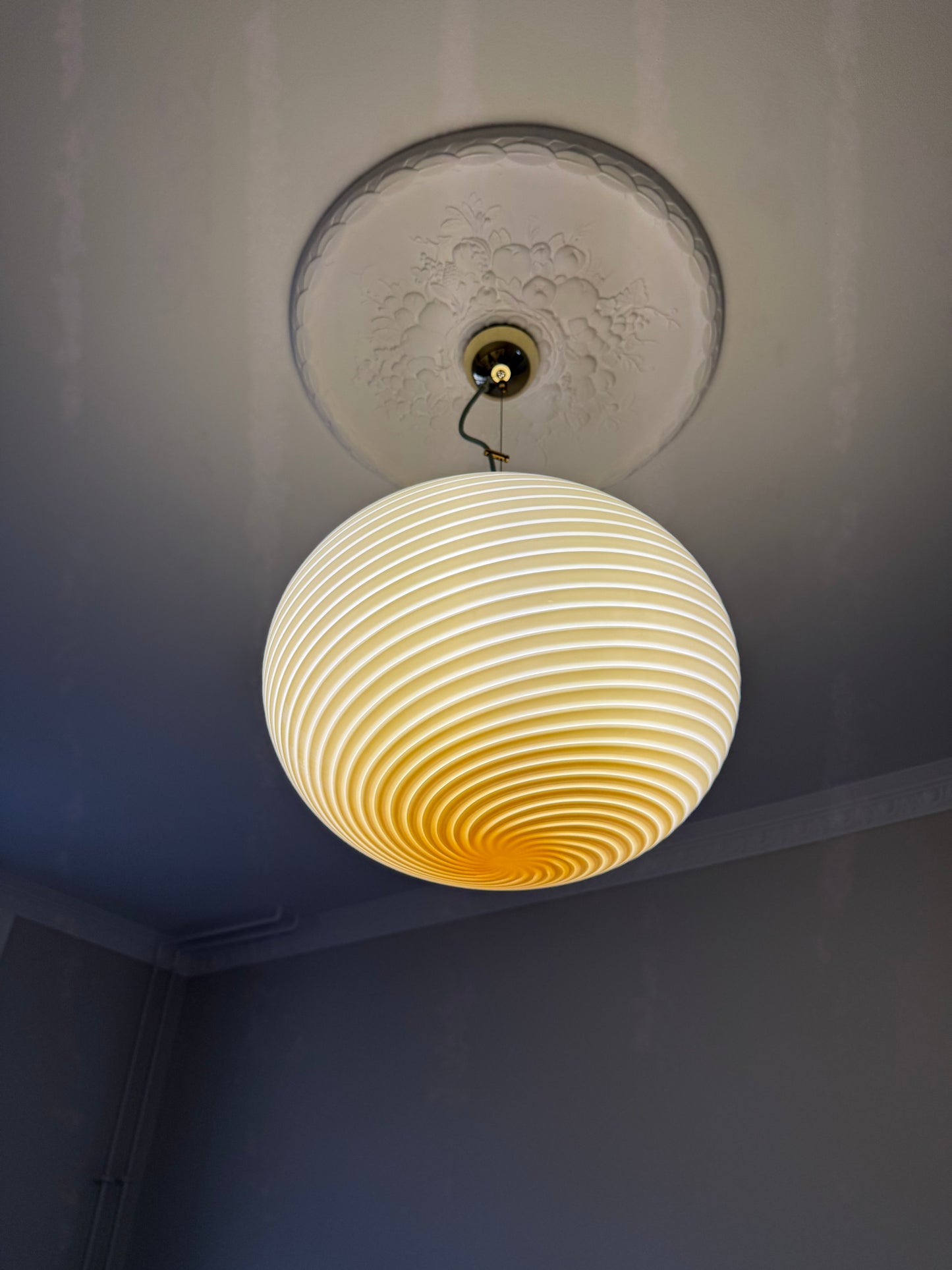 Gul vintage Vetri Murano loftlampe 45cm