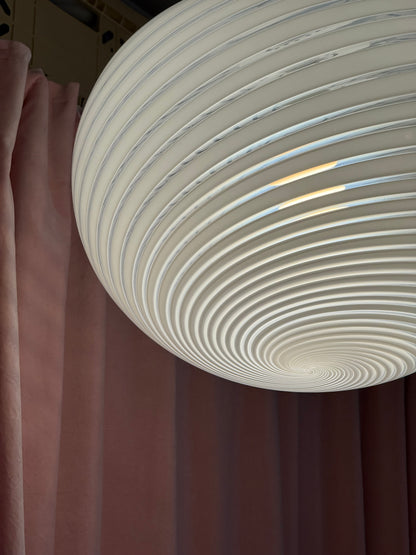 Vintage murano oval pendel loftlampe 39cm hvid swirl