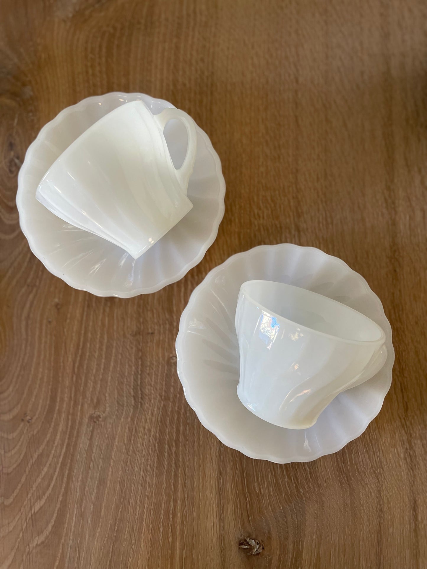 Anchor Hocking tea cups in white opal glass