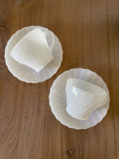 Anchor Hocking tea cups in white opal glass