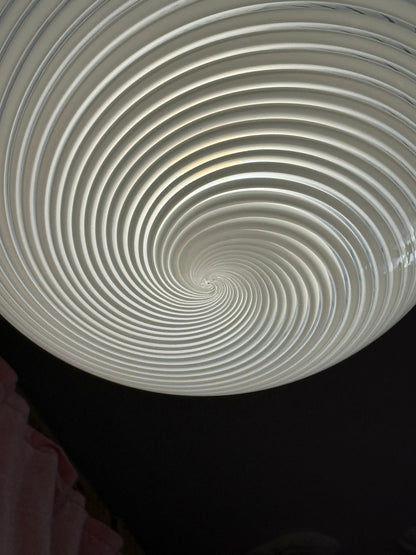 Vintage murano oval pendel loftlampe 39cm hvid swirl