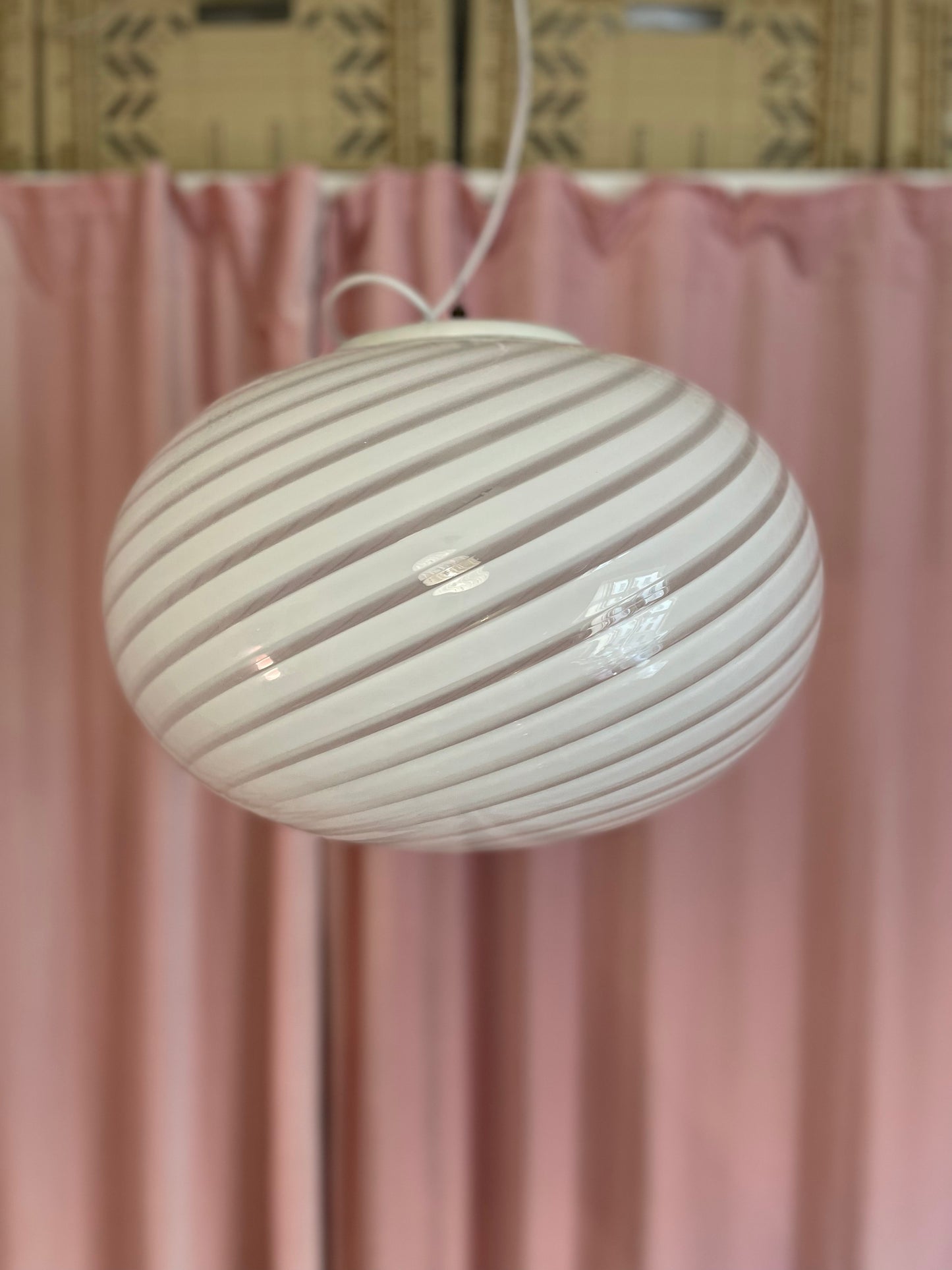 White swirl vintage Murano Pendant 40cm
