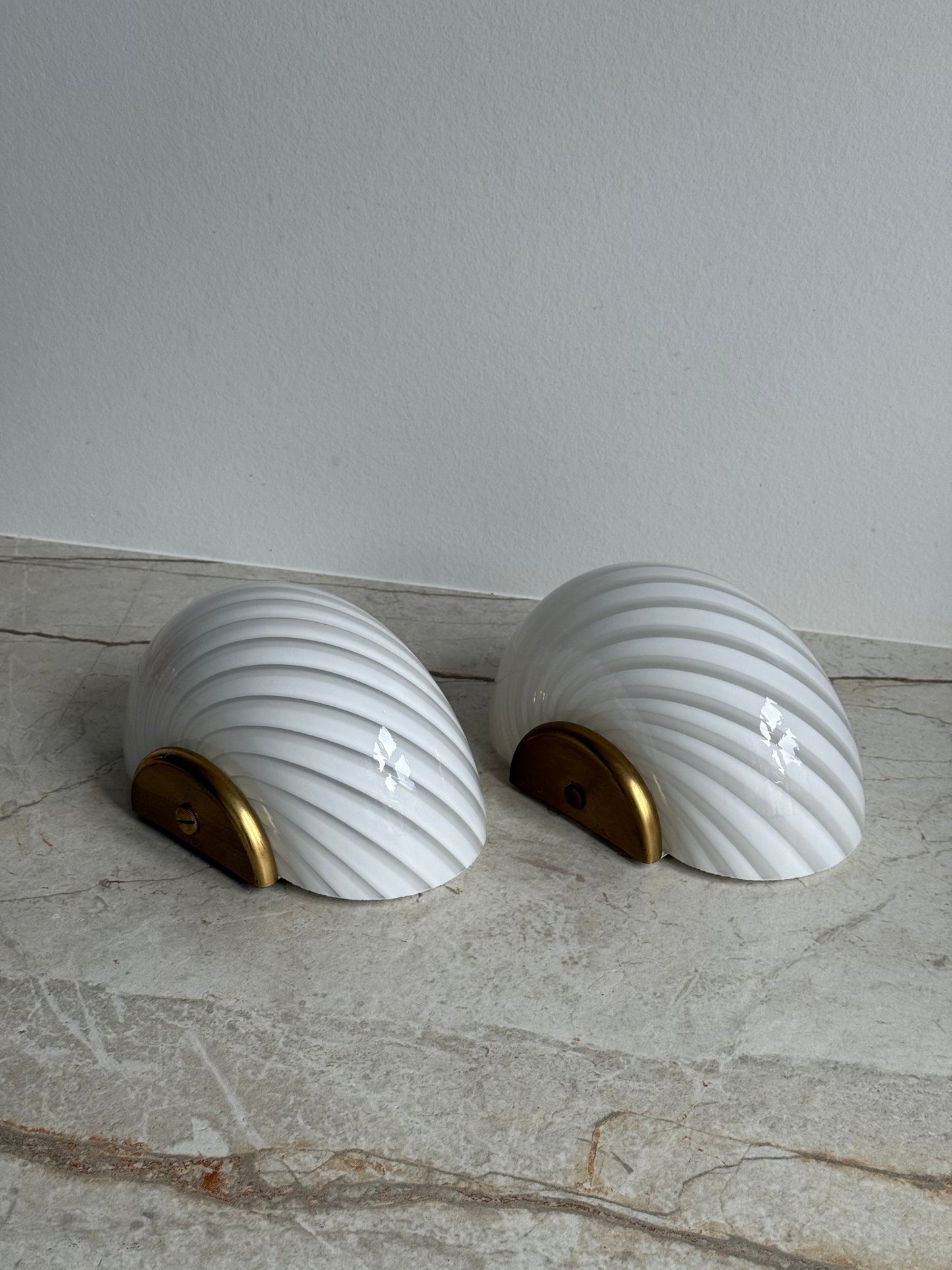 Vintage Murano entrelampe - hvid swirl med messing