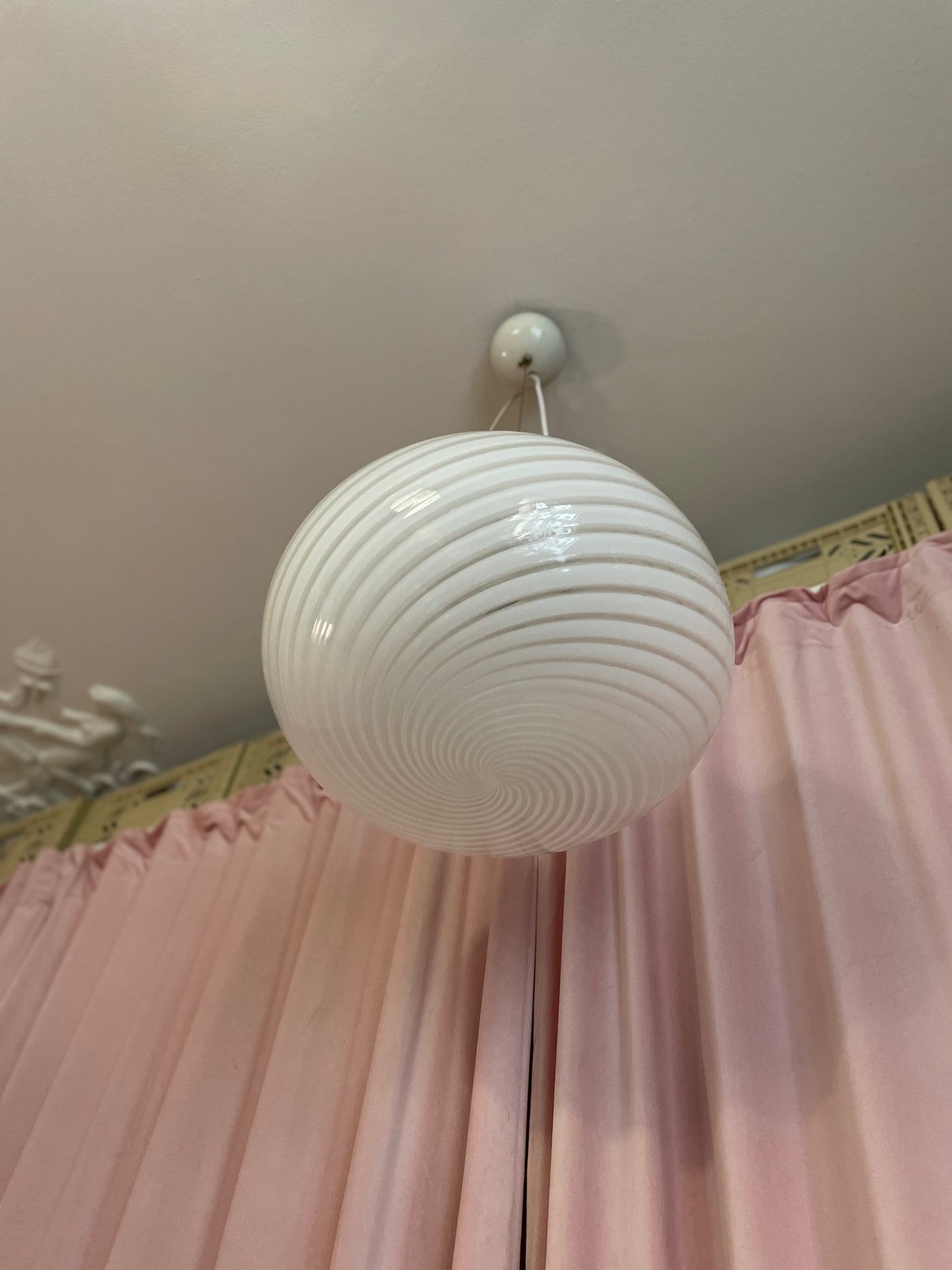 White swirl vintage Murano Pendant 40cm