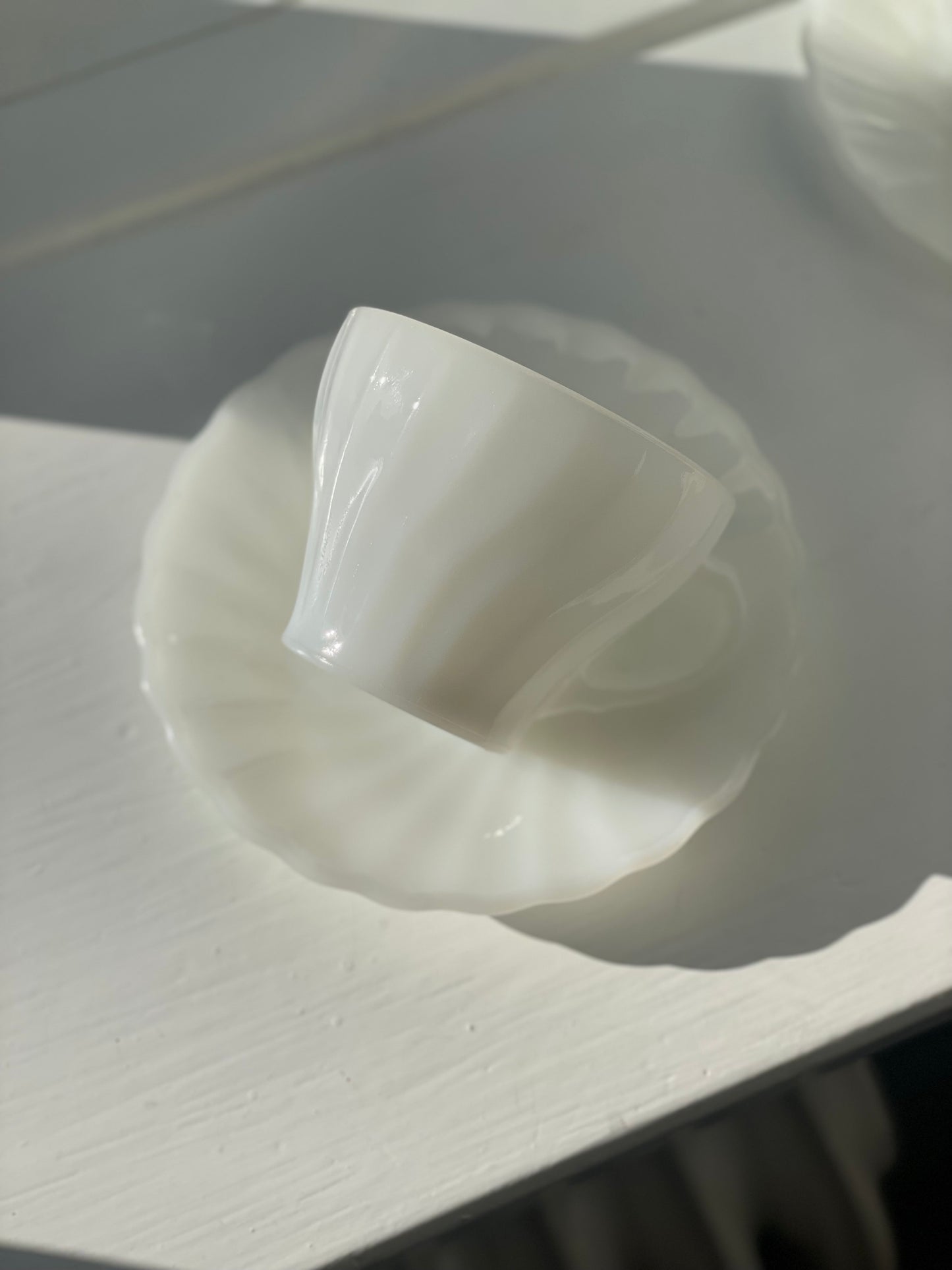 Anchor Hocking tea cups in white opal glass