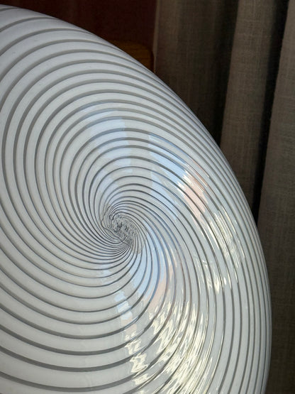 Vintage murano oval pendel 40cm hvid swirl