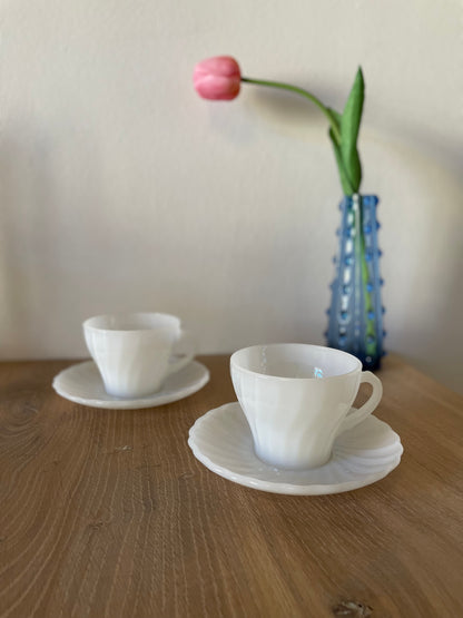 Anchor Hocking tea cups in white opal glass