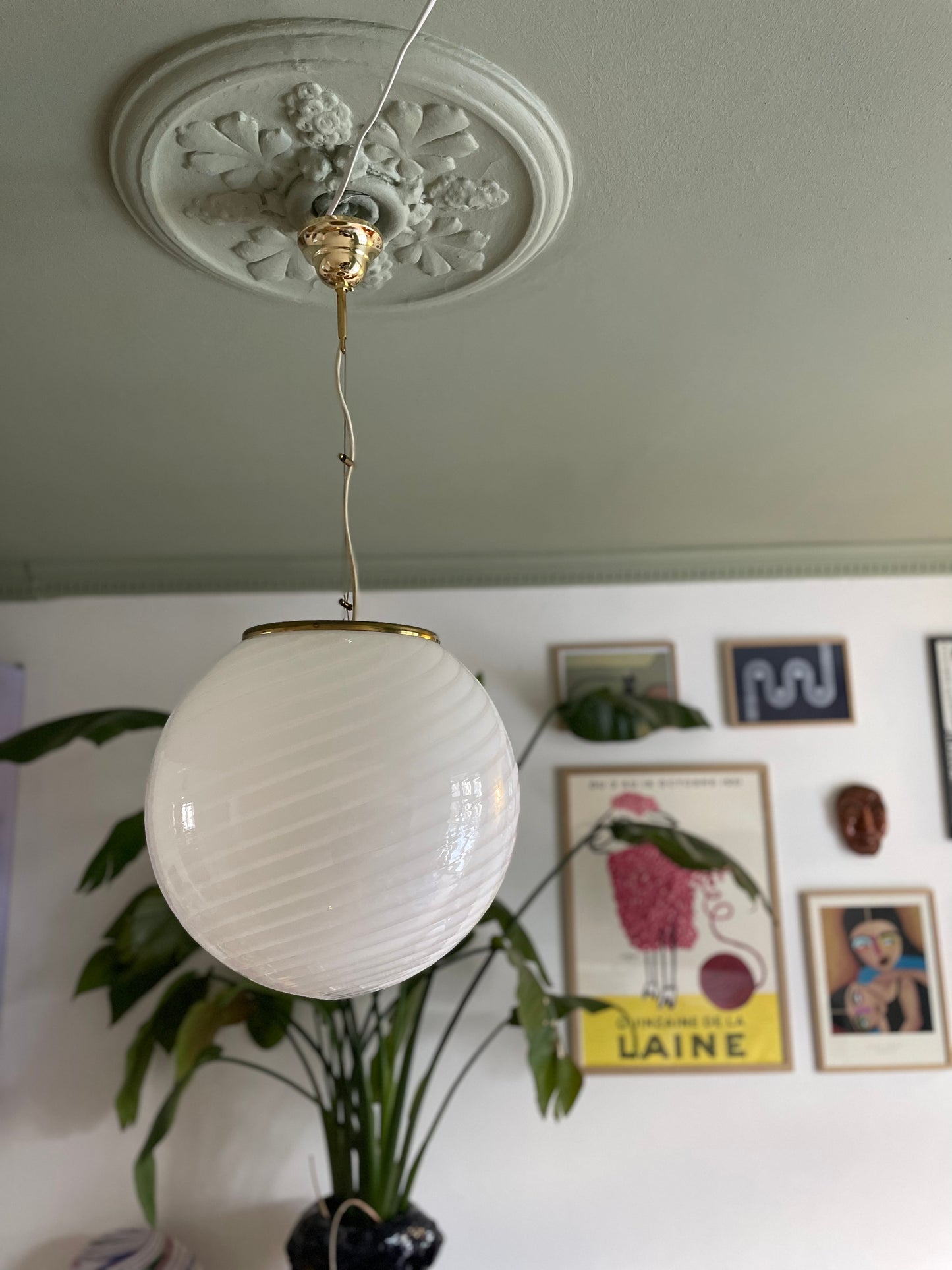 White swirl vintage Vetri Murano pendant light 35cm