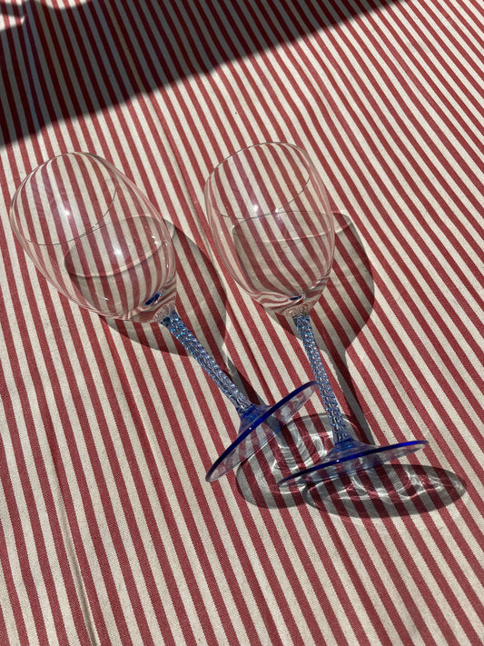 Wine glass with twisted blue stem