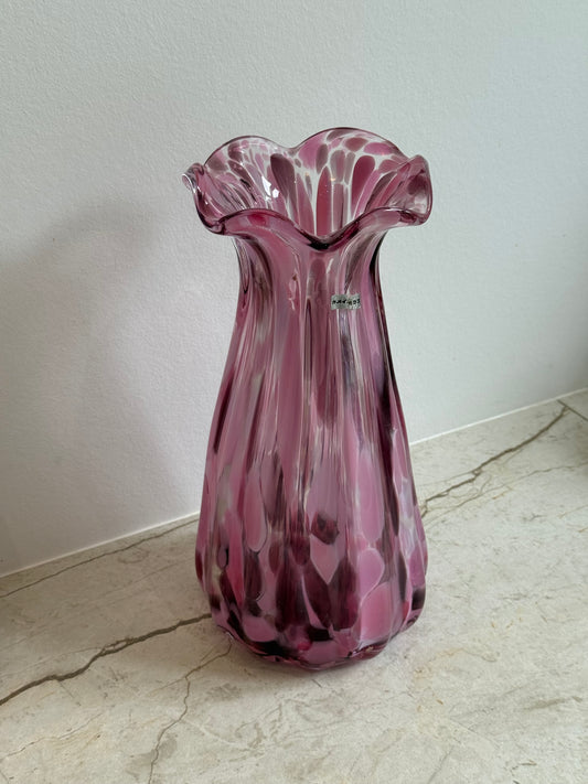 Vintage japansk Kamei Glass vase i rosa
