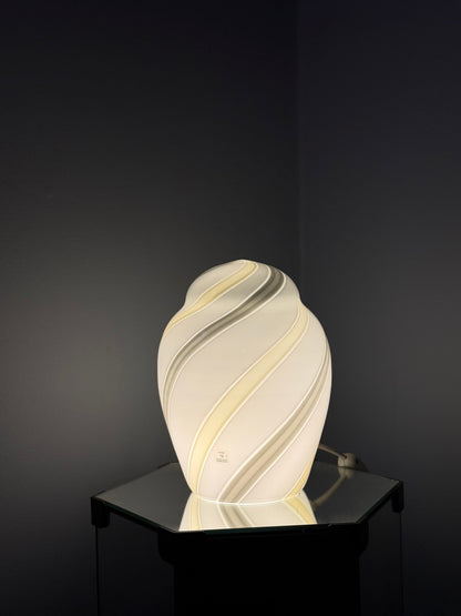 Vintage vetri murano bordlampe med gul og grå striber