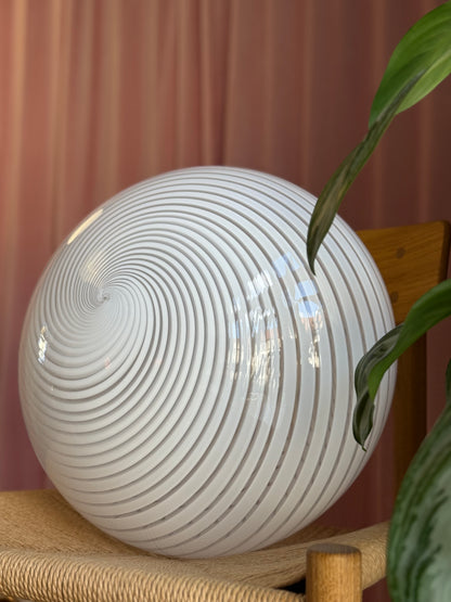 Vintage murano oval pendel loftlampe 39cm hvid swirl