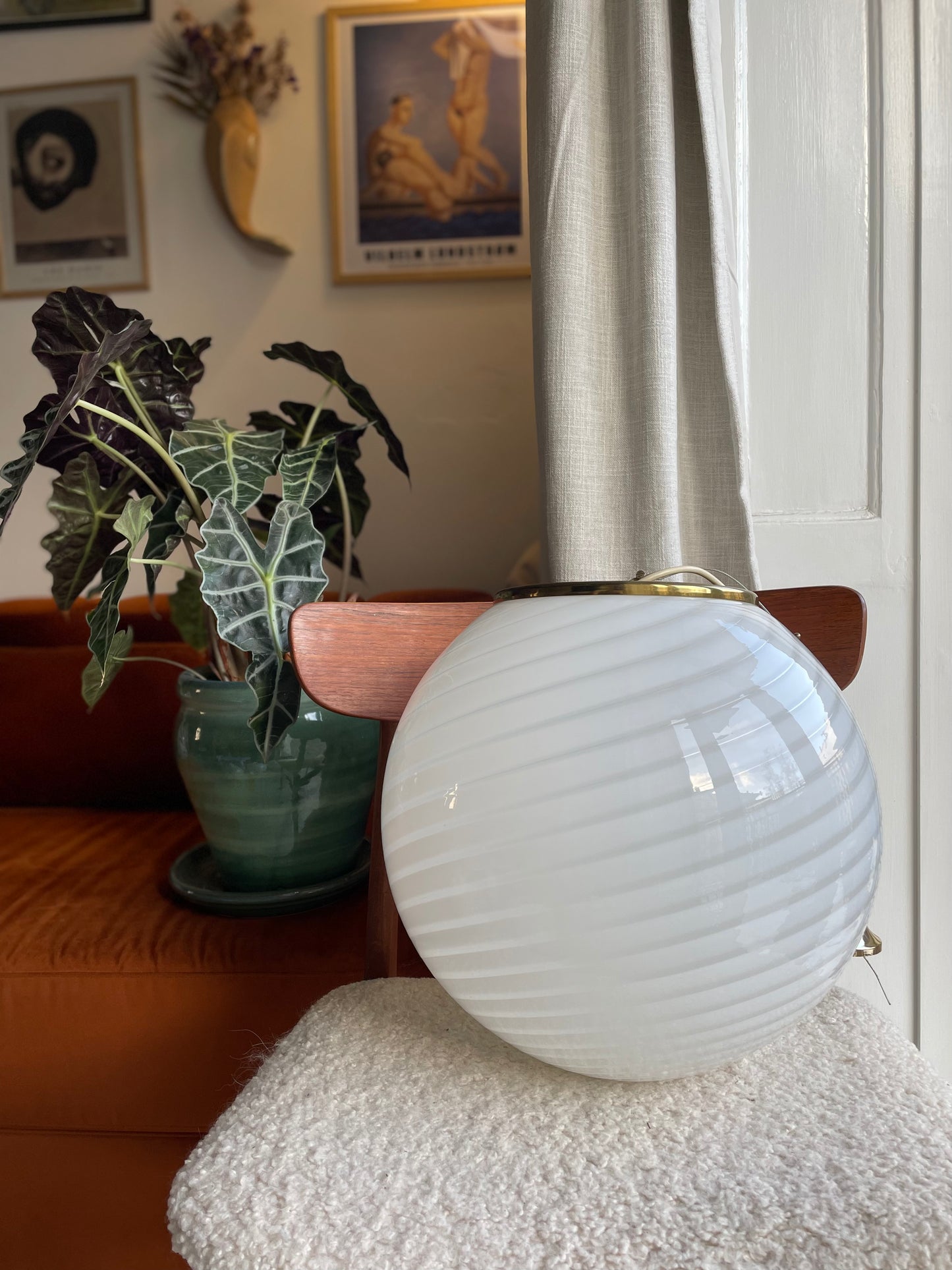 White swirl vintage Vetri Murano pendant light 35cm