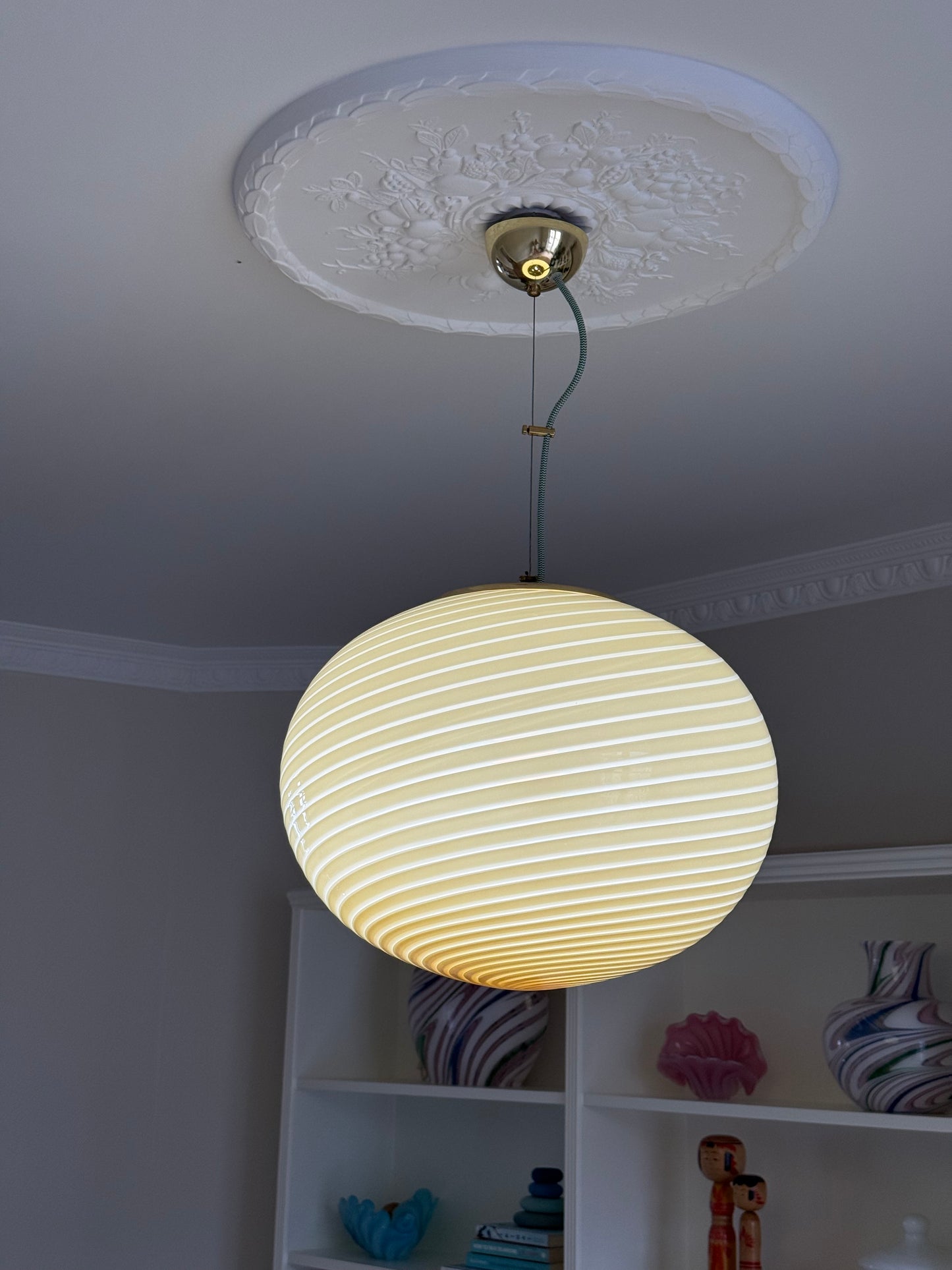 Gul vintage Vetri Murano loftlampe 45cm