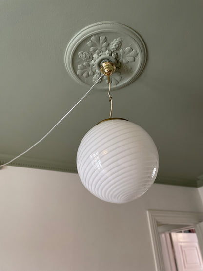 White swirl vintage Vetri Murano pendant light 35cm