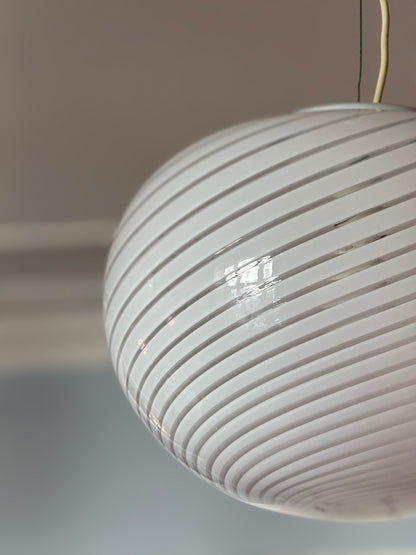 Vintage murano oval pendel loftlampe 39cm hvid swirl