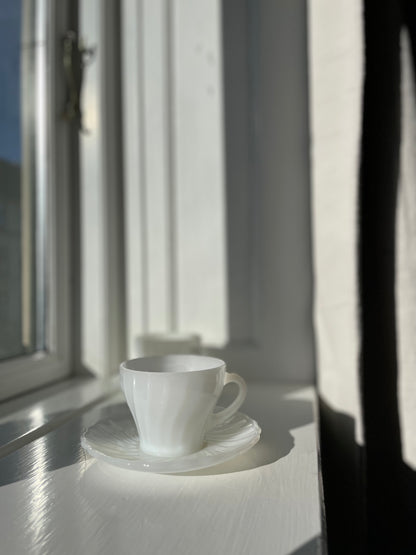 Anchor Hocking tea cups in white opal glass