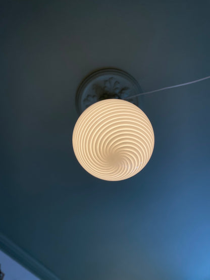 White swirl vintage Vetri Murano pendant light 35cm