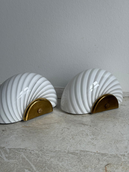 Vintage Murano entrelampe - hvid swirl med messing
