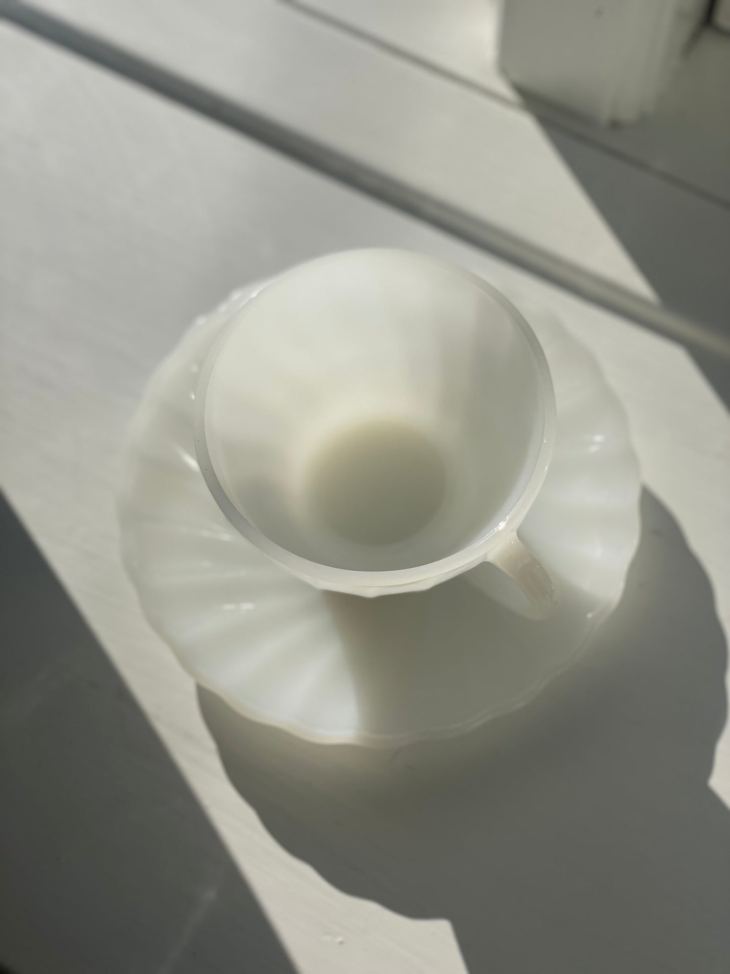 Anchor Hocking tea cups in white opal glass
