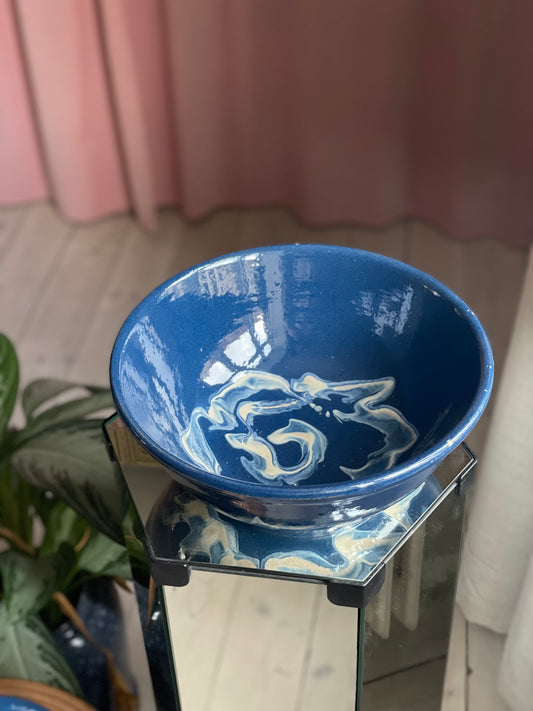Earthenware bowl with blue glaze L