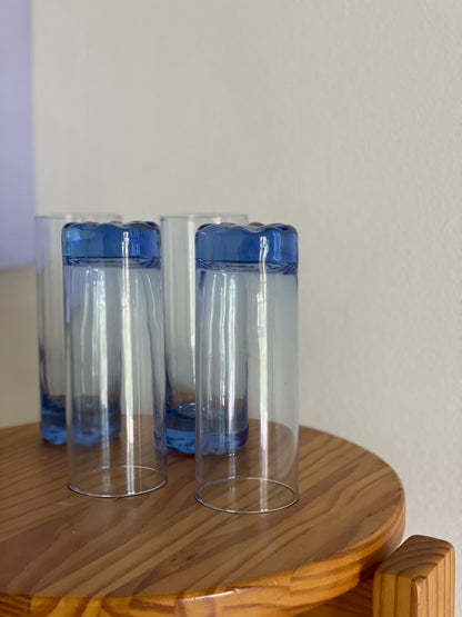 Sæt af 2 Blå highball glas med kraftig fod
