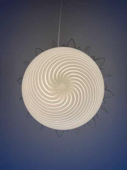 Hvid vintage Vetri Murano ‘de majo’ swirl pendel
