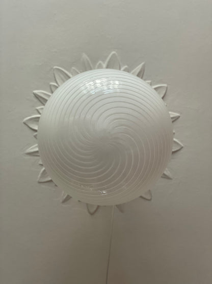 Hvid vintage Vetri Murano ‘de majo’ swirl pendel